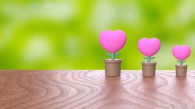Bitki İçin Kalp ya da Sevgililer Günü konsepti 3D yorumlama.