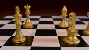 İş ya da Tahta Oyun Konsepti 3B yorumlamada altın satranç.