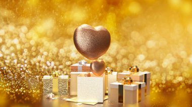 Kutlama için Kalp ve Hediye Kutusu veya Sevgililer Günü Konsepti 3D Hazırlama.