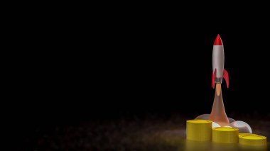 İş için roket ve madeni paralar ya da 3B tasarım konseptini başlat.