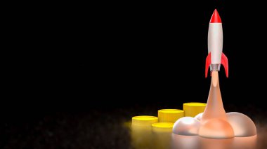 İş için roket ve madeni paralar ya da 3B tasarım konseptini başlat.