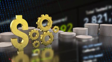 Altın dolar sembolü ve teknoloji veya iş konsepti 3D görüntüleme.