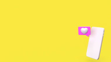 Sarı arkaplandaki beyaz mobil ve kalp 3d Hazırlama.
