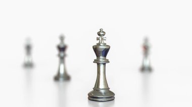 King satranç gümüşü iş konsepti için beyaz arkaplan 3D oluşturma.