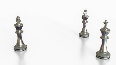 King satranç gümüşü iş konsepti için beyaz arkaplan 3D oluşturma.