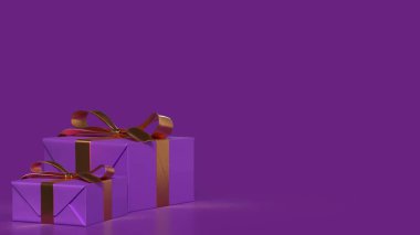 Parti için Mor Hediye Kutusu veya Kutlama Konsepti 3D Hazırlama.