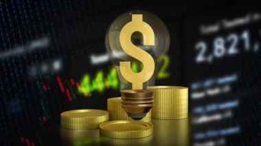 İşletme konsepti 3D işleme için Ampul 'deki altın dolar sembolü.