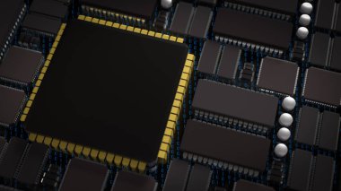  IT veya Teknoloji Konsepti 3d Hazırlama için PCB Yönetim Kurulu 'nda IC.