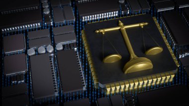 Altın Terazi Teknoloji veya Hukuk Konsepti 3D Yapılandırma üzerine.