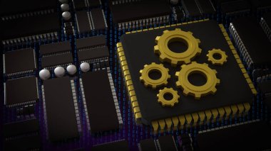 Altın Gear Teknoloji veya IT konsepti 3D Yapılandırma.