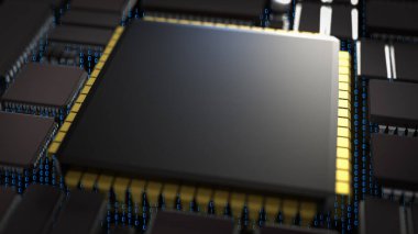  IT veya Teknoloji Konsepti 3d Hazırlama için PCB Yönetim Kurulu 'nda IC.