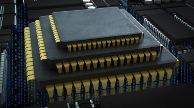 Teknoloji Çipi ya da IT Konsepti 3D Hazırlama.