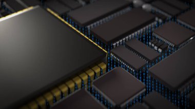  IT veya Teknoloji Konsepti 3d Hazırlama için PCB Yönetim Kurulu 'nda IC.