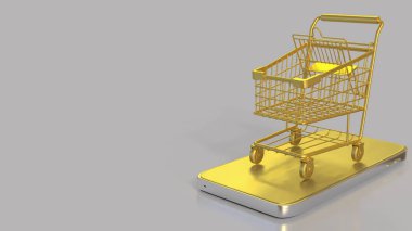 İş Konsepti 3D Hazırlama için Altın Alışveriş Arabası.