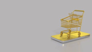 İş Konsepti 3D Hazırlama için Altın Alışveriş Arabası.