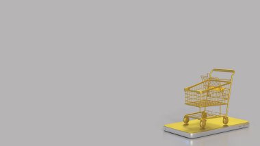 İş Konsepti 3D Hazırlama için Altın Alışveriş Arabası.