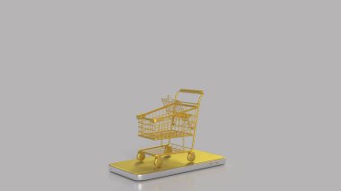 İş Konsepti 3D Hazırlama için Altın Alışveriş Arabası.