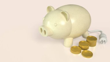 Domuz kumbarası ve madeni paralar kazanç veya tasarruf konsepti 3D oluşturma.