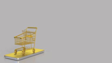 İş Konsepti 3D Hazırlama için Altın Alışveriş Arabası.