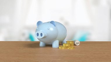 Domuz kumbarası ve madeni paralar kazanç veya tasarruf konsepti 3D oluşturma.