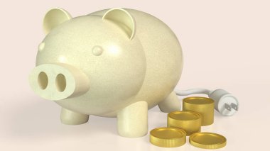 Domuz kumbarası ve madeni paralar kazanç veya tasarruf konsepti 3D oluşturma.