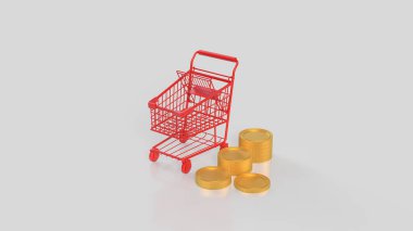 İş Konsepti için Kırmızı Alışveriş Arabası 3D Hazırlama.