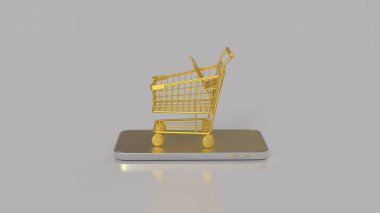 İş Konsepti 3D Hazırlama için Altın Alışveriş Arabası.