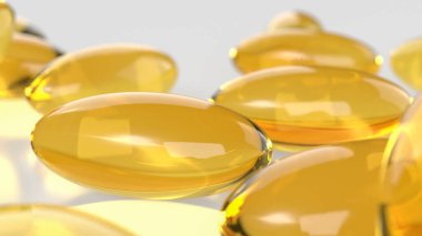 Balık yağı veya Sağlıklı Konsept 3D Hazırlama için sarı hap.