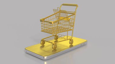 İş Konsepti 3D Hazırlama için Altın Alışveriş Arabası.