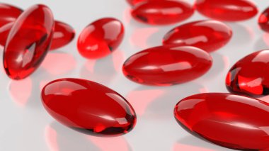 Astaxanthin ya da Heathy konsepti 3d Hazırlama için kırmızı hap.
