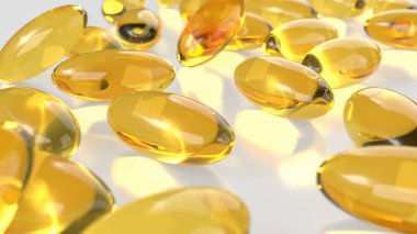 Balık yağı veya Sağlıklı Konsept 3D Hazırlama için sarı hap.