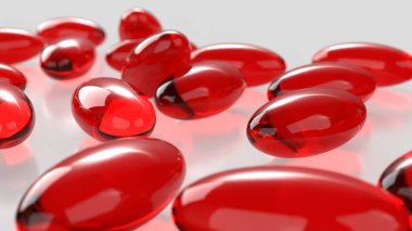 Astaxanthin ya da Heathy konsepti 3d Hazırlama için kırmızı hap.