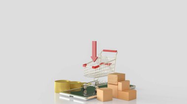 İş Konsepti 3D Hazırlama için alışveriş arabası cep telefonunda.