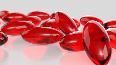 Astaxanthin ya da Heathy konsepti 3d Hazırlama için kırmızı hap.