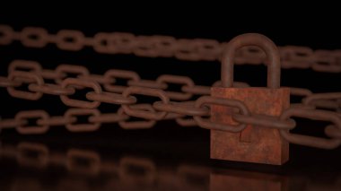 Koruma için paslı kilit veya güvenlik kavramı 3d Hazırlama.