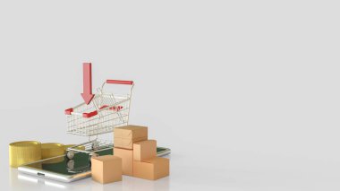 İş Konsepti 3D Hazırlama için alışveriş arabası cep telefonunda.