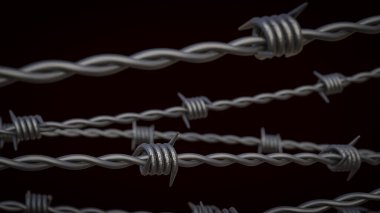 Güvenlik veya savaş konsepti 3D görüntüleme için çelik dikenli tel