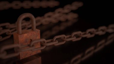 Koruma için paslı kilit veya güvenlik kavramı 3d Hazırlama.