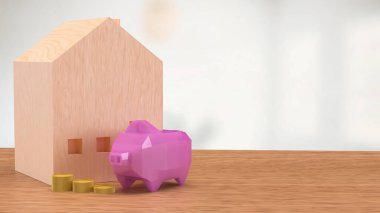 Piggy Bank ve Ev Tasarruf ya da Kazanç Konsepti 3D Hazırlama.