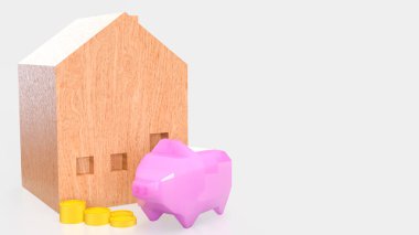 Piggy Bank ve Ev Tasarruf ya da Kazanç Konsepti 3D Hazırlama.