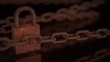 Koruma için paslı kilit veya güvenlik kavramı 3d Hazırlama.