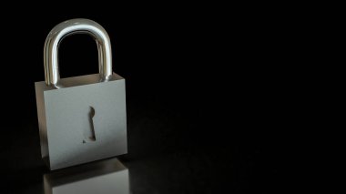 Koruma veya güvenlik kavramı için gümüş kilit 3d Hazırlama.