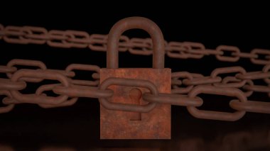 Koruma için paslı kilit veya güvenlik kavramı 3d Hazırlama.