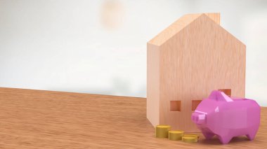 Piggy Bank ve Ev Tasarruf ya da Kazanç Konsepti 3D Hazırlama.