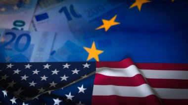 ABD Bayrağı AB 'nin İş Konsepti 3D Hazırlama Arkaplanında.