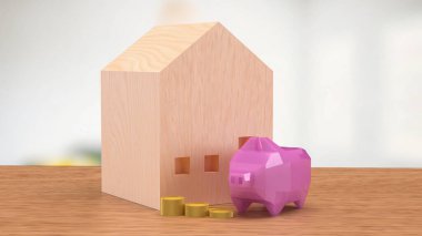 Piggy Bank ve Ev Tasarruf ya da Kazanç Konsepti 3D Hazırlama.