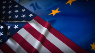 ABD Bayrağı AB 'nin İş Konsepti 3D Hazırlama Arkaplanında.