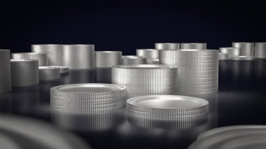 İş Konsepti 3D Hazırlama için gümüş sikkeler.