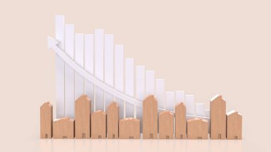 Mülk veya gayrimenkul konsepti için ahşap ve tablo 3D.