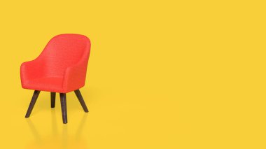 Sarı arka planda kırmızı sandalye 3d Hazırlama.
